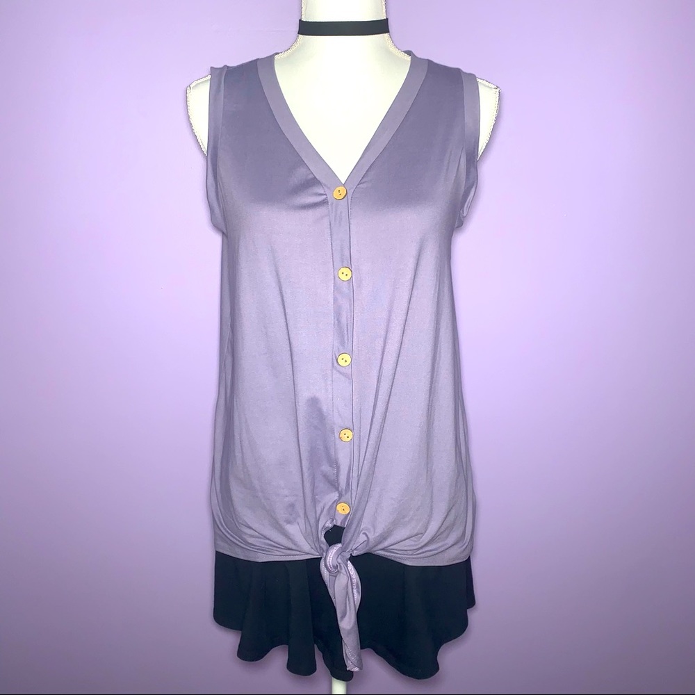 NWT Boutique Purple Sleeveless Tie Front Top